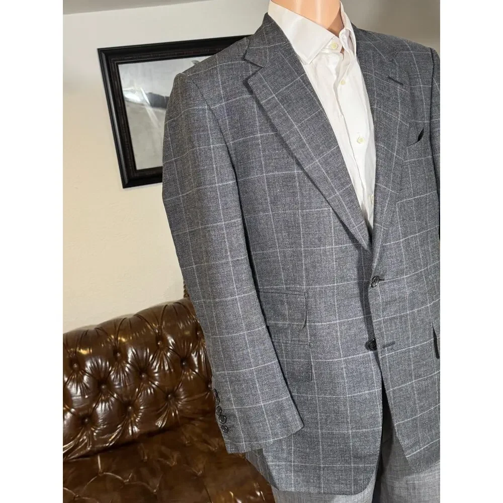 Tom Ford Linen Windowpane Charcoal Blazer Sportcoat 50R 40R US Italy Wool Silk
